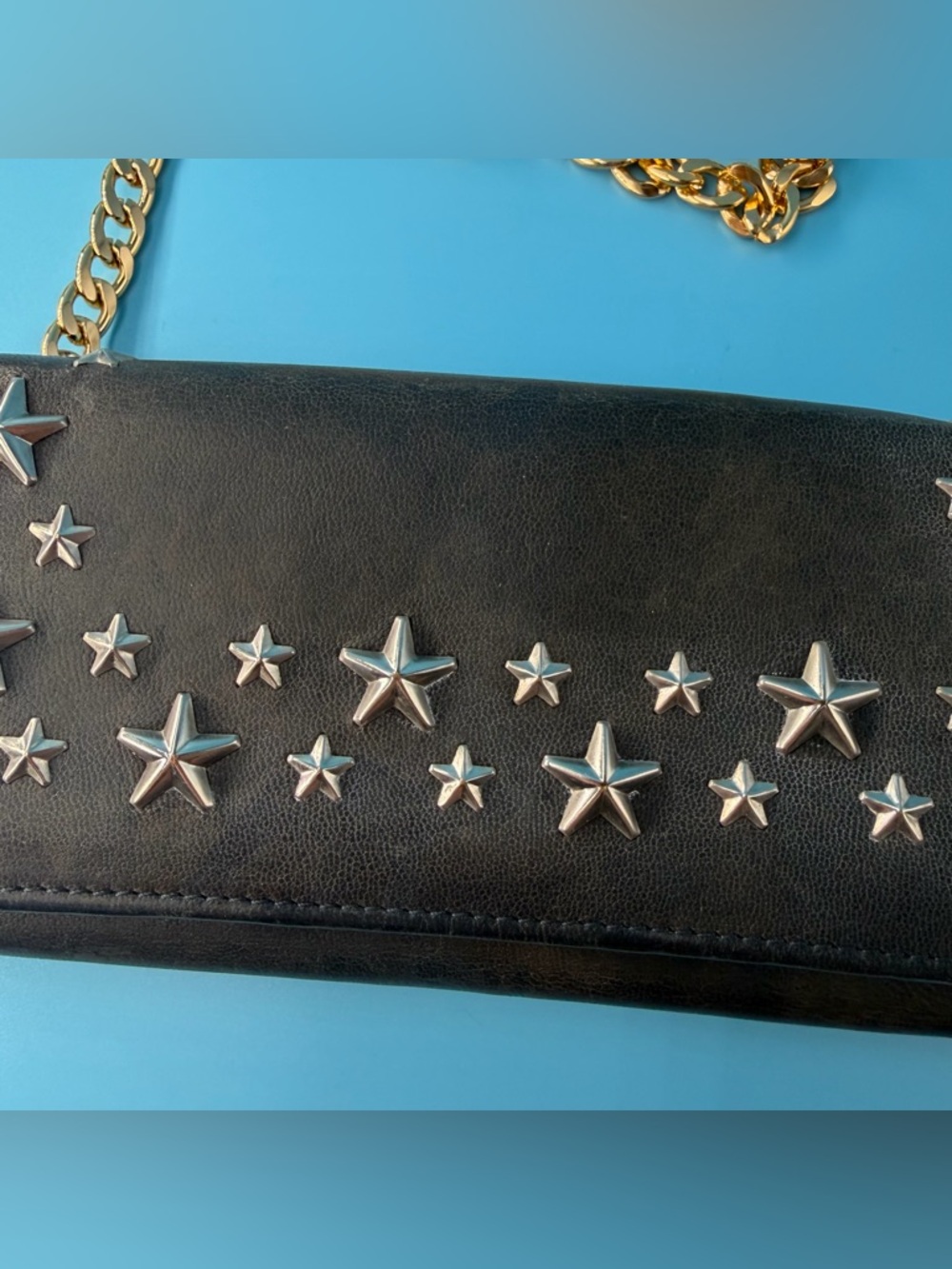 Jimmy Choo Studded Grey Flap Wallet On Chain Crossbody - Picture 2 of 6